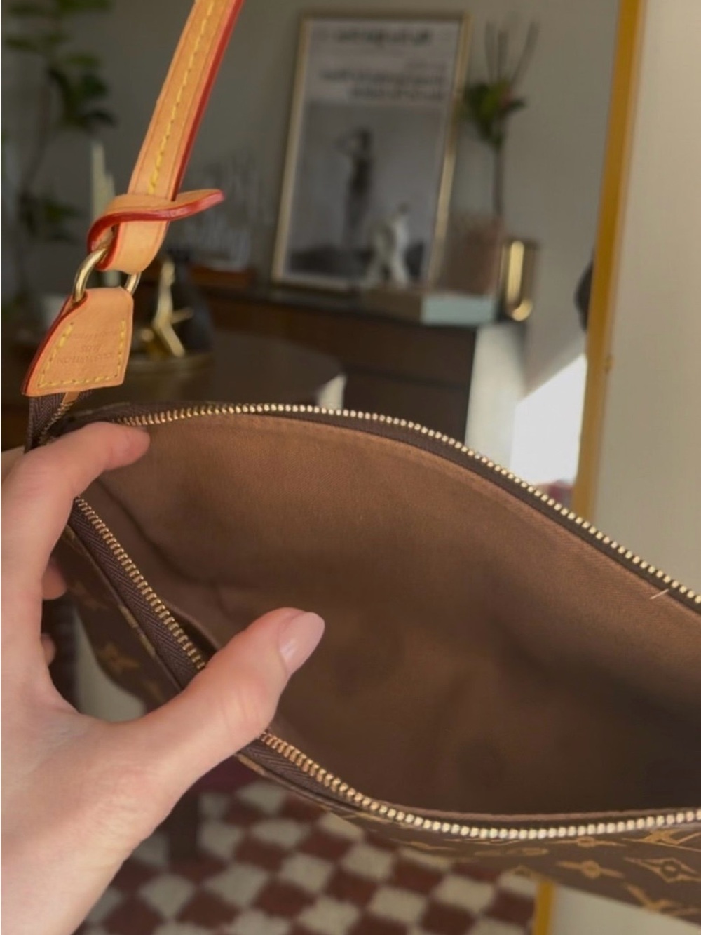 Louis Vuitton Brown Monogram Canvas Wristlet with Pink-Edged Vachetta Strap - Picture 5 of 5